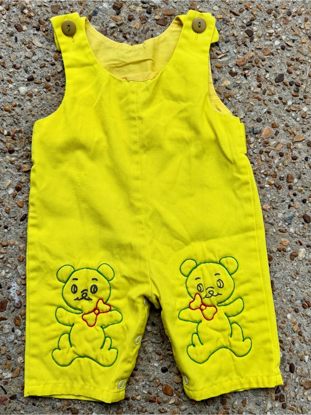Vtg Sears Embroidered Teddy Bear Unisex Boy’s Girl’s Yellow Overalls Size S